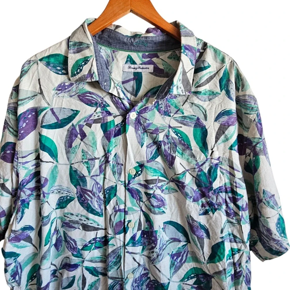 Tommy Bahama Silk Button Up Tropical Leaf Print Camp Shirt Plus‎ Size 3XL 3X
